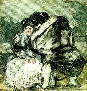 Francisco de goya y Lucientes sittande kvinna och man i slangkappa oil painting